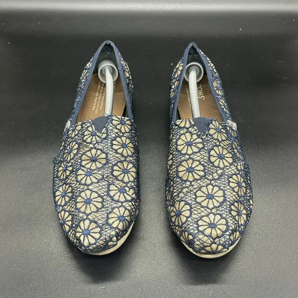 TOMS Crochet Glitter Slip On Women’s 8.5 Blue Gold
